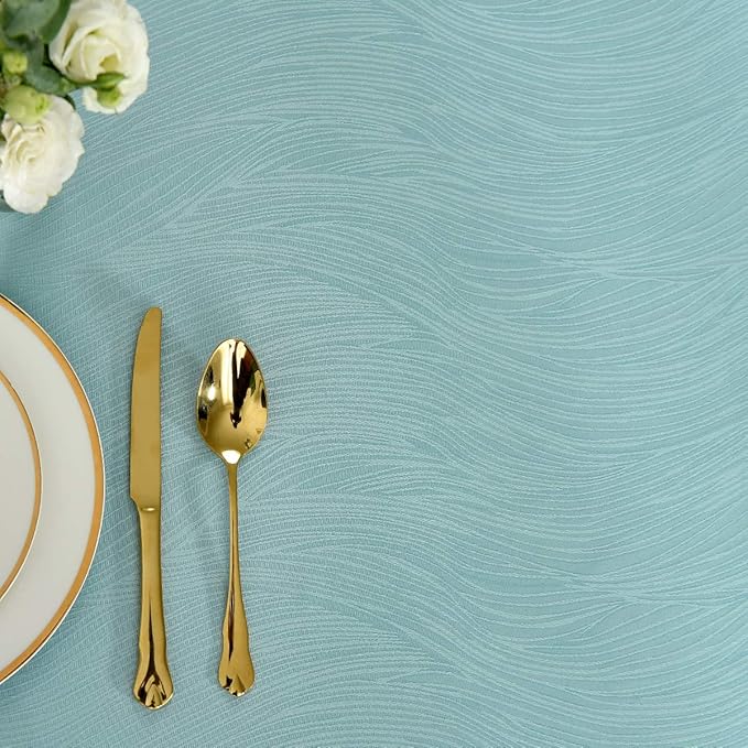 maxmill Jacquard Tablecloth Swirl Design Spillproof Wrinkle Free Water Resistant Heavy Weight Soft Table Cloth Decorative Fabric Table Cover for Outdoor and Indoor Oblong 60 x 120 Inch Turquoise