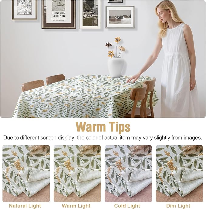 H.VERSAILTEX Linen Table Cloths Floral Printed Tablecloth Spill-Proof Waterproof Table Cover for Dining Buffet Feature Soft and Thick Fabric Wrinkle Free, 60 x 84 Inch, Adela Botanical Motif - Sage