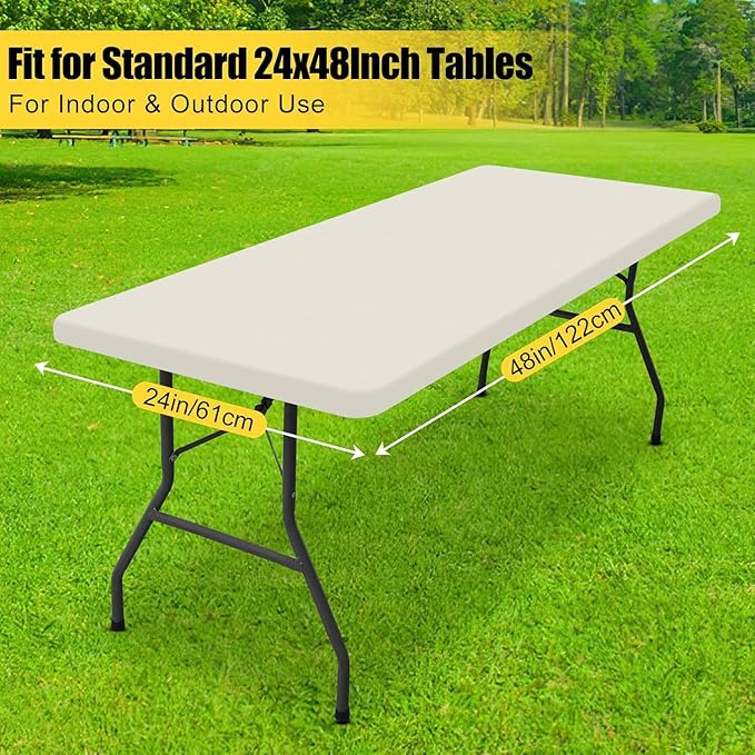 Smiry Rectangle Tablecloth, Elastic Fitted Flannel Backed Vinyl Tablecloths for 4ft Folding Tables, Waterproof Wipeable Table Covers for Indoor, Outdoor, Picnic and Camping (Beige, 24"x48")