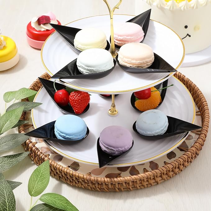 400 Pcs 4" Tear Drop Mini Appetizer Plates, Black Reusable Plastic Mini Appetizer Spoons Small Catering Cakes Tasting Cups Desserts Dishes Serving Plate, for Wedding, Buffet, Party Events