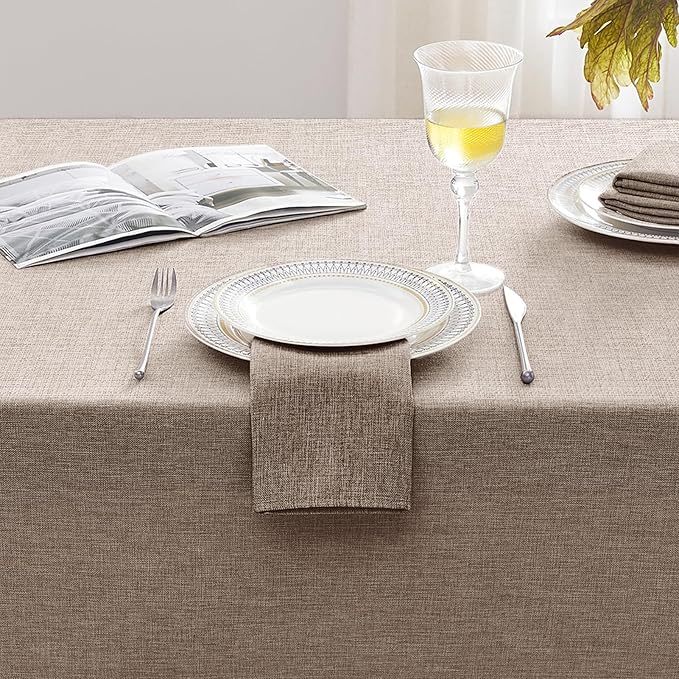 Softalker Extra Lang Table Cloth for 6/8 Foot Rectangle Table 60x120 inch Faux Linen Tablecloth Outdoor Waterproof and Stain Resistant Brown Table Cover for Party Picnic Decor Farmhouse Tabletop
