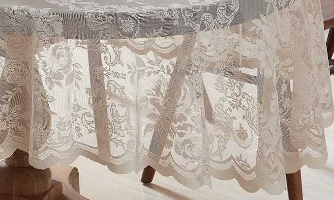 Warm Home Designs 90 Inch Round Tablecloth with English Rose Design. Use as Circle Tablecloth, Rustic Tablecloth or as Elegant Lace Table Cloth. Linen Gold Table Clothes for 6-8 Guests. LTC Linen 90"