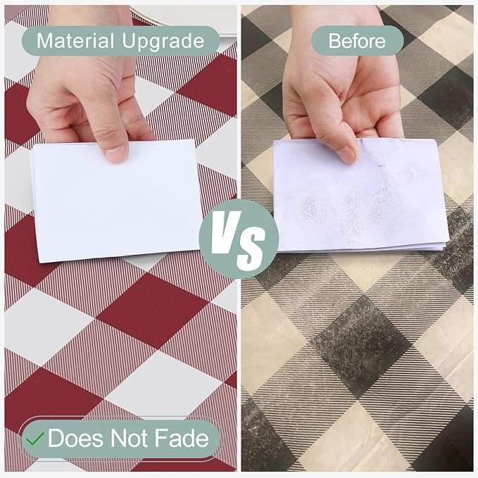 misaya Rectangle Waterproof Vinyl Table Cloth, Buffalo Flannel Backed Tablecloth, Wipeable Plastic Table Cover for Valentine's Day, Dinner, Kitchen, Outdoor (52" x 70", Burgundy and White)