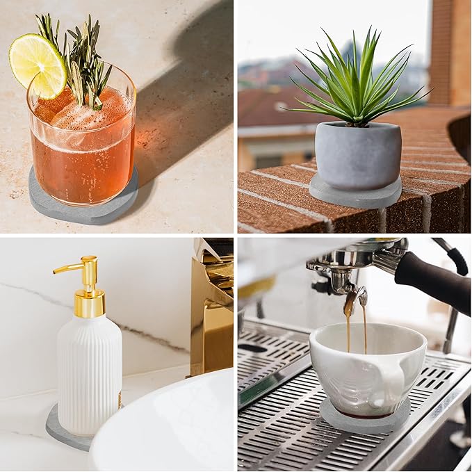 Diatomaceous Earth Coasters Set of 4 for Drinks, Moisture Water Absorbent Stone Coasters for Table Desk at Work, Water Absorbing Instant Drying Diatomite, Modern Light Grey