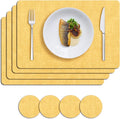 MOSAYT Placemats Set of 4, Heat Resistant Vinyl Place Mats with Coasters, 100% Waterproof Wipeable Washable Faux Leather Table Mats for Kitchen Dining Party Indoor Outdoor, 12" x 17", Yellow