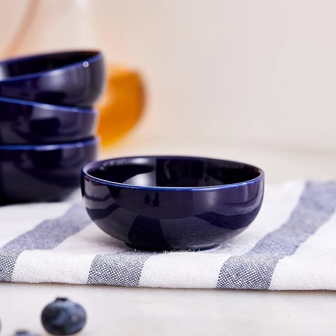 Ceramic Pinch Bowls,2.7 oz Mini Prep Dip Bowl Set,Small Dipping Salsa Charcuterie Soy Sauce Side Dish for Sushi,Set of 6(Blue)