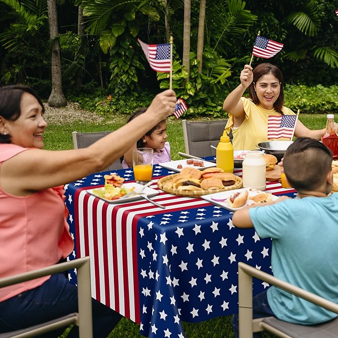 QZYL 3 Pack 4th of July Tablecloths, 54" x 108" Patriotic Plastic Tablecloth, Rectangle Fourth of July Table Cloth Red White Blue Tablecover, Patriotic Party Supplies Independence Day Decorations