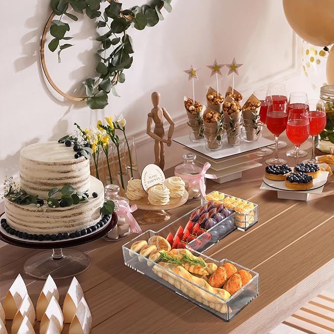 13.8" Acrylic Letter Charcuterie Tray, Charcuterie Letters Fillable Box for Food, Reusable Serving Cake Candy Dish Display Tray for Birthday Anniversary Party Decoration (Letter L)