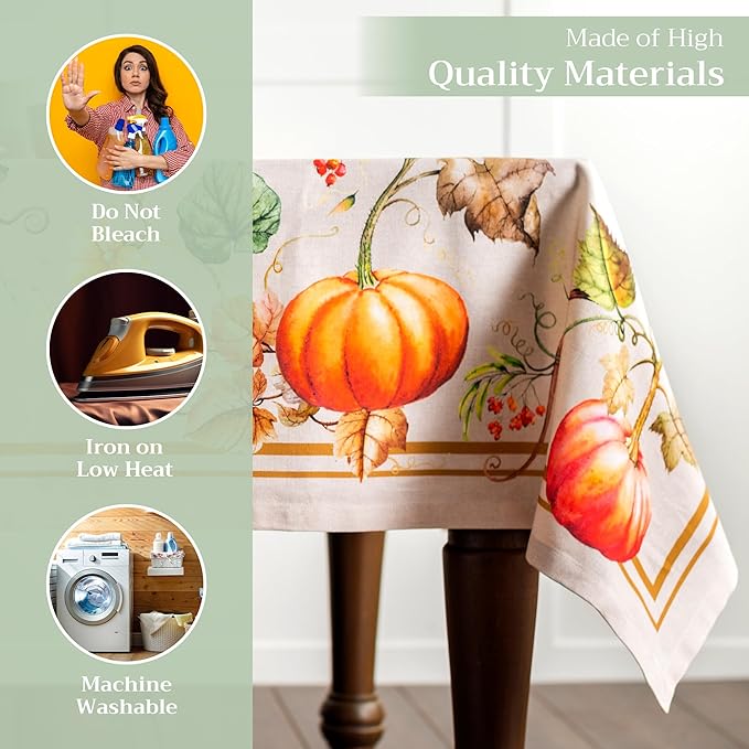 Maison d' Hermine Table Cloth Rectangle Table 100% Cotton 60 x 120 Inches Fall Tablecloth Reusable Everyday Use for Thanksgiving Christmas Decorations Dining Farmhouse Party (Potiron)