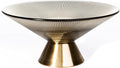Tapered Glass Decorative Bowl (Coffee Brown), 9.8 Inches Handblown Striped Design Fruit Bowl with Rust-Resistant Metal Base for Home Decor, Table Centerpiece, Kitchen Island and Dining Decor