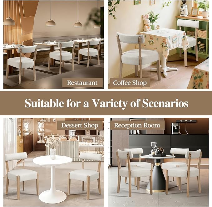 Modern Dining Chairs Set of 4 – Mid-Century Modern Faux Leather Upholstered Kitchen & Dining Room Chairs with Curved Back, Oversized Rounded Seat, Sturdy Wood Frame, Beige