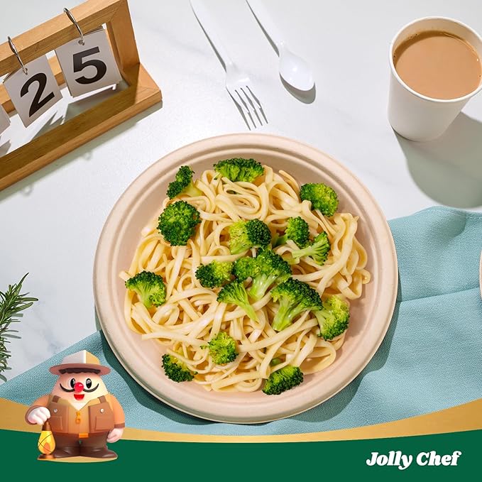 JOLLY CHEF Compostable Heavy Duty Plates 𝟭𝟬 𝗜𝗻𝗰𝗵 [𝟱𝟬𝟬 𝗣𝗮𝗰𝗸] Eco-Friendly Disposable Paper Plates Natural Bagasse Biodegradable Sugarcane Bulk for Party Hot Cold Dinner Christmas (Brown)