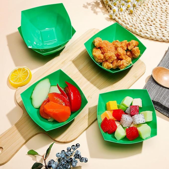 Tanlade 50 Pcs Square Plastic Serving Bowls Disposable Snack Salad Bowl Small Party Candy Bar Containers Taco Bar Serving Dishes for Buffet Chips Fruit(8 oz,Bright Green)