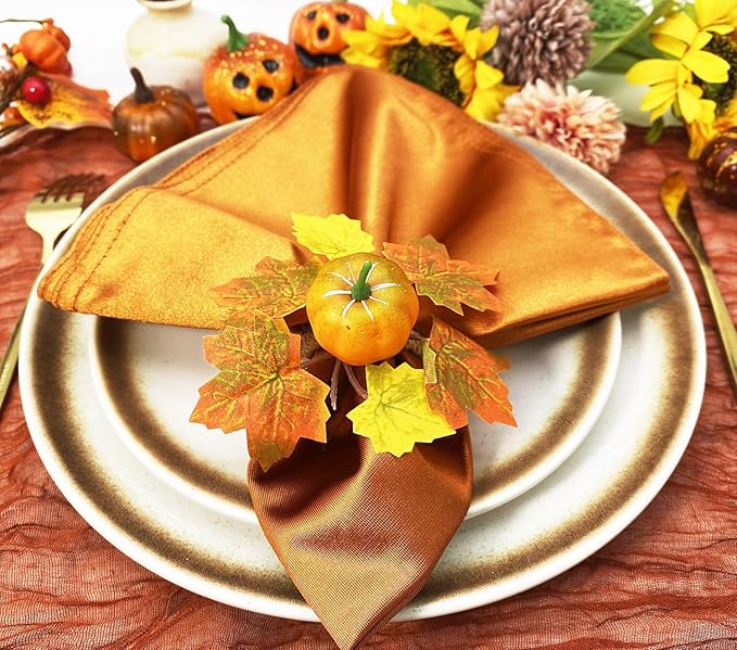 WINGFISH Fall Napkin Rings 12 Pcs Thanksgiving Napkin Rings Farmhouse Fall Pumpkin Napkin Holder for Thanksgiving Table Decorations, Fall Banquet, Holiday Dinner Party