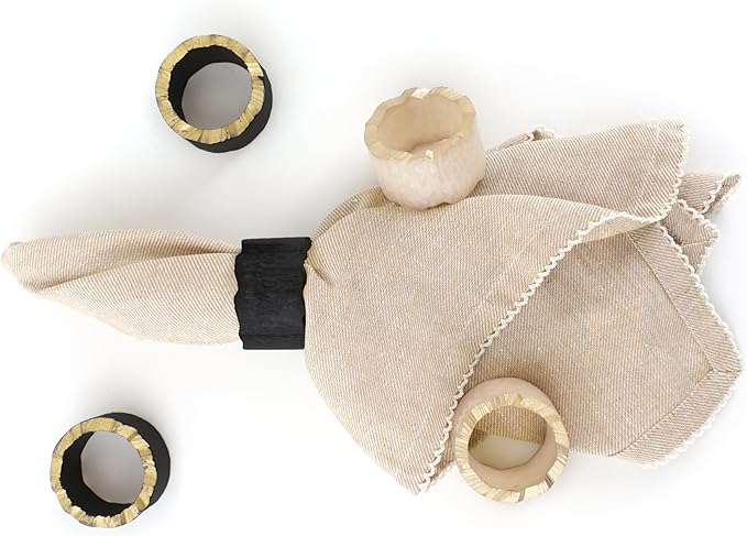 CLEENTABLE Rustic Epoxy Resin Napkin Rings - 12 Pcs Napkin Holders for Parties, Dining, Family Gatherings, Weddings, Holidays, Décor, Gifting - Durable Tabletop Decor (Ivory Black)