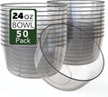 Trendables Plastic Bowls Disposable Bowls 24 Oz Bowl Set Of 50 Clear Black Rimmed Fancy Plastic Serving Dishes Perfect for Parties and Events Disposable Candy Bowl