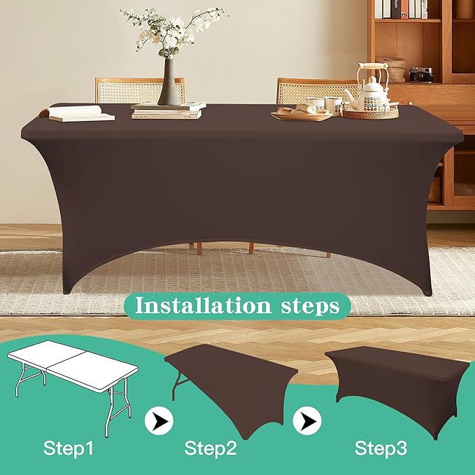 8FT Table Cloth for Rectangular Fitted Events Stretch Black Table Covers Washable Spandex Tablecloth Protector for Party, Wedding, Cocktail, Banquet, Festival