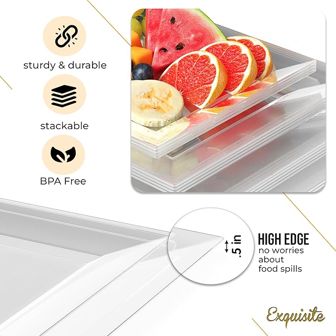 Exquisite Plastic Serving Trays For Party - 40 Pcs 12.75 Inch Clear Serving Platters, Plastic Trays For Food, Clear Tray, Food Tray Disposable Platters For Parties, Catering & Buffet