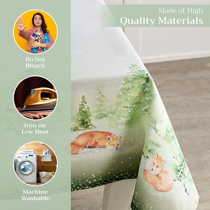 Maison d' Hermine Table Cloth Rectangle Table 100% Cotton 54 x 72 Inches Fall Tablecloth Reusable Everyday Use for Thanksgiving Christmas Decorations Dining Farmhouse Party (Winter Mornings)