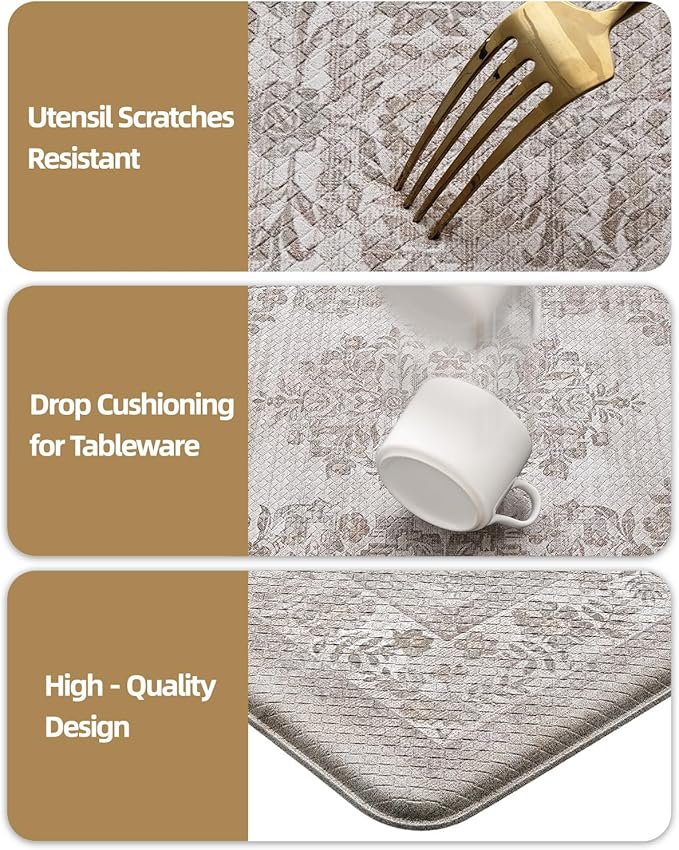 Color&Geometry Anti Fatigue Kitchen Mats for Floor 24x59, Vintage Decor, Easy Clean, Waterproof & Oil Proof, 0.4" Thick Cushioned, Non-Slip Kitchen Runner Rug for Sink, Laundry, Office, Khaki