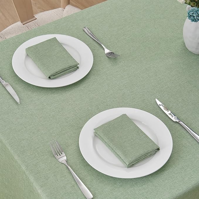 2 Pack Rectangle Tablecloth, 52x70 inch, Water Resistant Wrinkle Free Linen Textured Table Cloth Washable, Decorative Fabric Table Cover for Dining, Party and Camping, Sage Green
