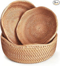 Artisanal Rattan Bread Baskets for Serving, Hand Woven Decorative Bowl, Natural Wicker Fruit Basket for Kitchen Counter, Bread Basket for Serving, Fruits, Snacks, Nuts, Keys, Wallets, Etc.(Wave-Combo)