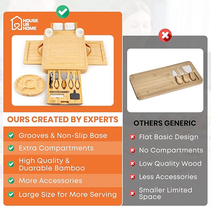 Bamboo Charcuterie Board Set - Large Cheese Platter with Knives & Bowls - Valentine’s Day Gift for Her, Mom or Girlfriend - Great Wedding, Housewarming & Birthday Gift Idea