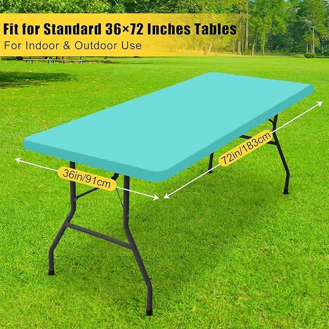 Smiry Rectangle Tablecloth, Elastic Fitted Flannel Backed Vinyl Tablecloths for 6ft Folding Tables, Waterproof Wipeable Table Covers for Indoor, Outdoor, Picnic and Camping (Teal, 36"x72")