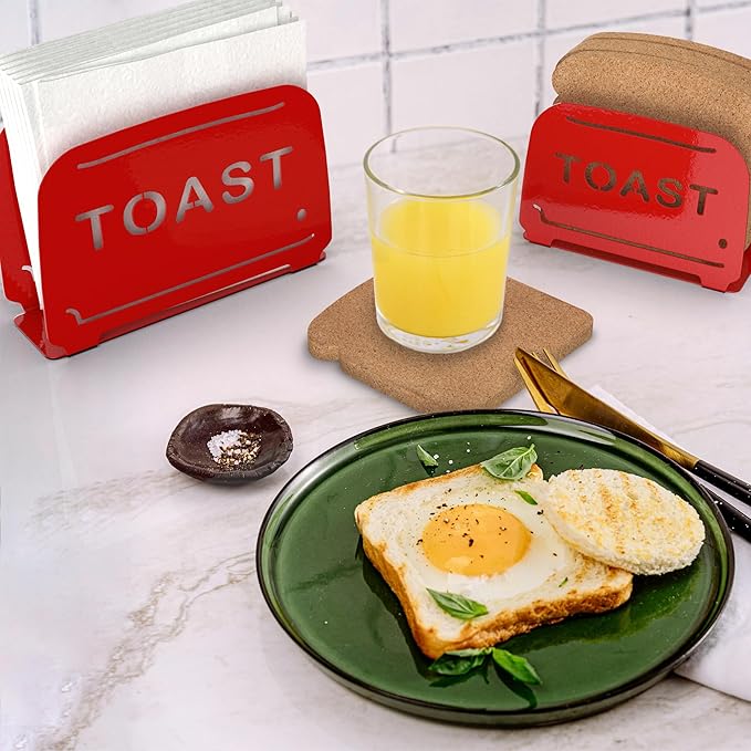 Mango Steam Napkin & Coaster Holder Set, For Home or Kitchen (Toaster, Red)