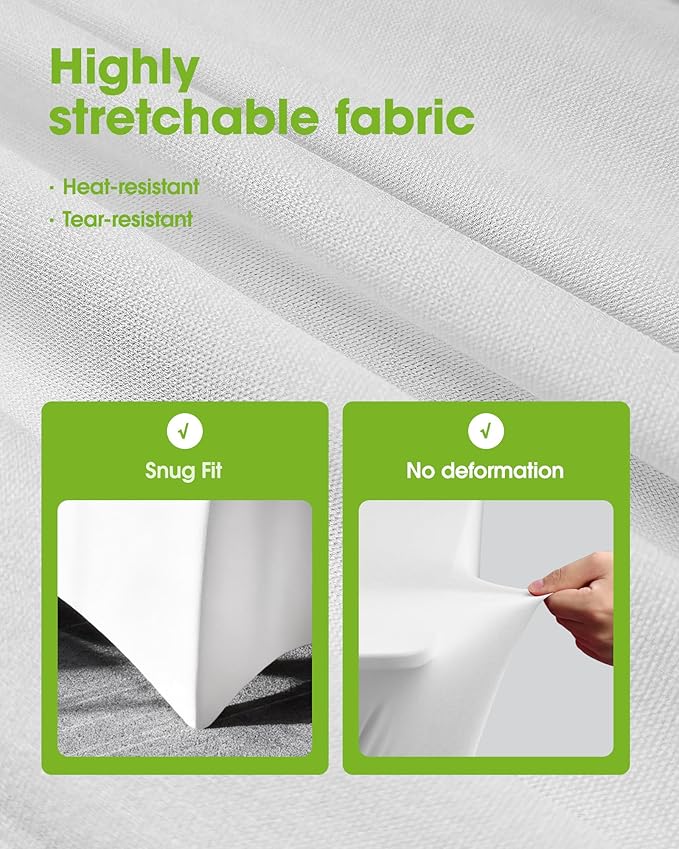 Pureegg Spandex Tablecloth 6ft - 10 Pack, Fitted and Tight Cloth for Rectangle Table, Wrinkle-Free and Stretch Table Cover for Party, Wedding, Banquet and Birthday, White