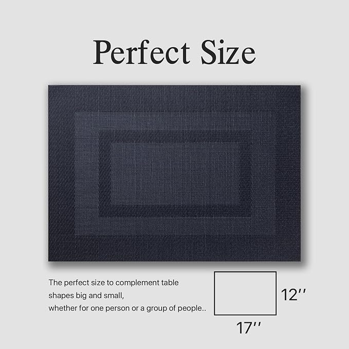 Placemats Set of 8 - Easy Clean Woven Vinyl Placemats for Dining Table, Indoor/Outdoor Place Mats, Washable PVC Table Mats（Black Cube）