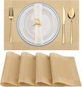Winknowl Placemats Set of 4, Washable Vinyl Woven Placemats, Heat Resistant & Wipeable Table Mats for Kitchen Dining Table (Golden)