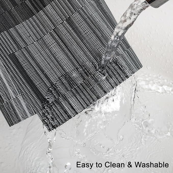 Placemats Set of 4, Vinyl Woven Place Mats Indoor Set of 4 Washable Wipeable PVC Table Mats Heat-Resistant Non Slip Plastic Placemat for Kitchen Dining Outdoor Table (Gray Black, Set of 4)