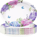 50 Pcs Hydrangea Flowers Oval Paper Plates Large 10"x12" Blue Purple Pink Hydrangea Floral Plates Disposable Heavy Duty Flower Plate for Spring Wedding Bridal Baby Shower Decoration Tea Party Supplies