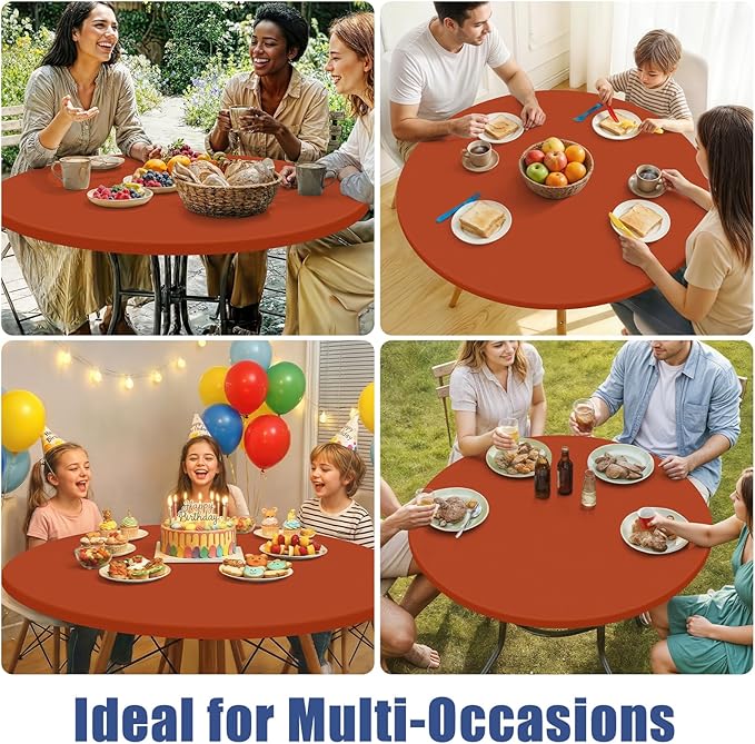 Round Spandex Tablecloth, Elastic Fitted Waterproof Tablecloths for 25"-30" Tables, Stretch Washable Picnic Table Cover for Camping, Dining, Indoor and Outdoor, Rust