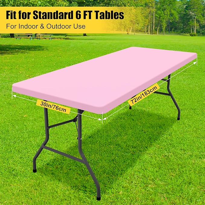 Smiry Rectangle Tablecloth, Elastic Fitted Flannel Backed Vinyl Tablecloths for 6ft Folding Tables, Waterproof Wipeable Table Covers for Valentine's Day, Outdoor, Picnic and Camping (Pink, 30"x72")
