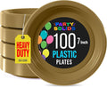 Gold Plastic Plates For Party 7" Gold Disposable Plates Heavy Duty 100 Pcs Plastic Dinnerware Sets Heavy Duty 350 GSM Disposable Dinnerware Set