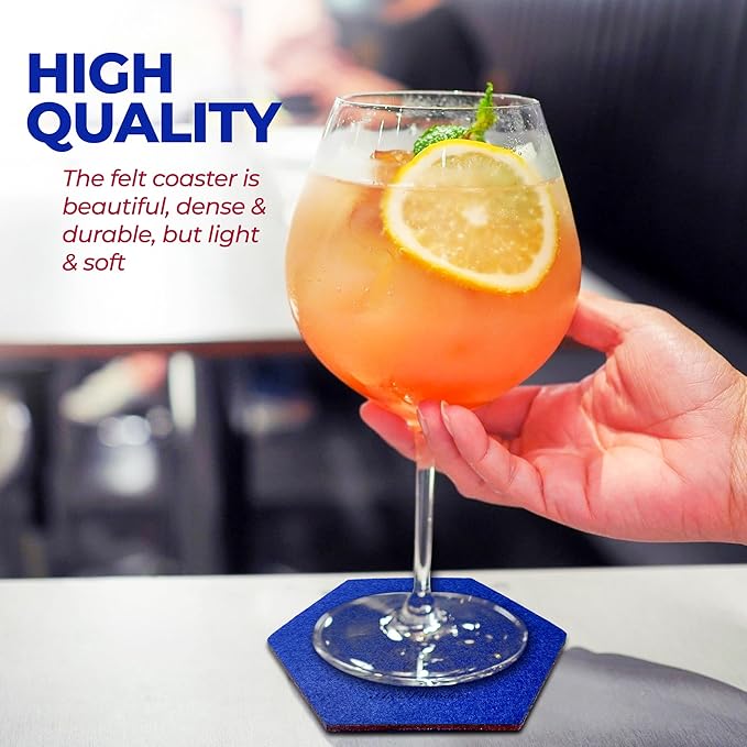 A&A Wonders Premium Felt Coasters for Drink, Absorbent Felt Protects Furniture, Table, Anti Slip, Absorbent, Suitable for Drinks & All Table Types (Wine Red/Royal Blue, Hexagon 6 Pack)