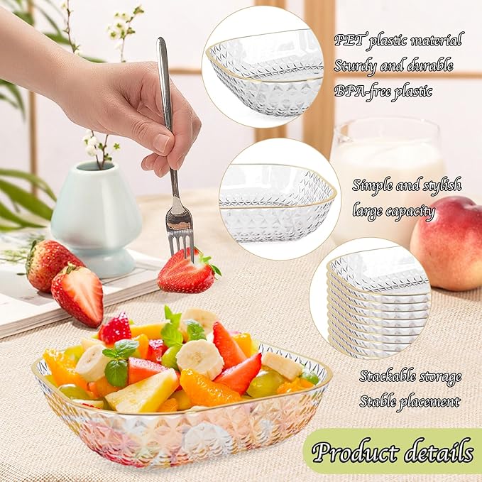 Clear Plastic Bowls, 24 Pack 22 Oz Plastic Serving Bowl Salad Serving Bowl Fruit Salad Bowl For Party Wedding Birthday Snack Fruit (Transparent)