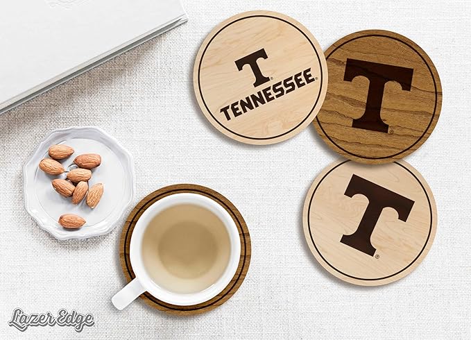 LazerEdge Tennessee Volunteers Wooden Coaster Set - Cherry Wood - Officially Licensed Product - 4-Pack