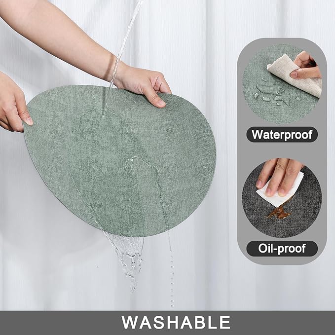 Myir JUN Round Placemats Dual Sided, Faux Leather Place Mats Set of 8 Indoor for Dining Table Outdoor Non-Slip Washable Table Mats (Set of 8, Gray Sage Green)