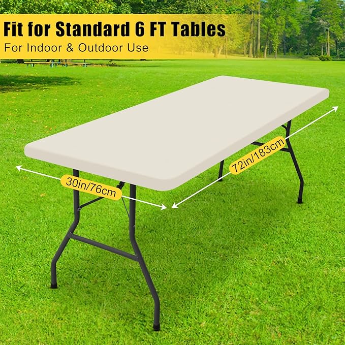 Smiry Rectangle Tablecloth, Elastic Fitted Flannel Backed Vinyl Tablecloths for 6ft Folding Tables, Waterproof Wipeable Table Covers for Indoor, Outdoor, Picnic and Camping (Beige, 30"x72")