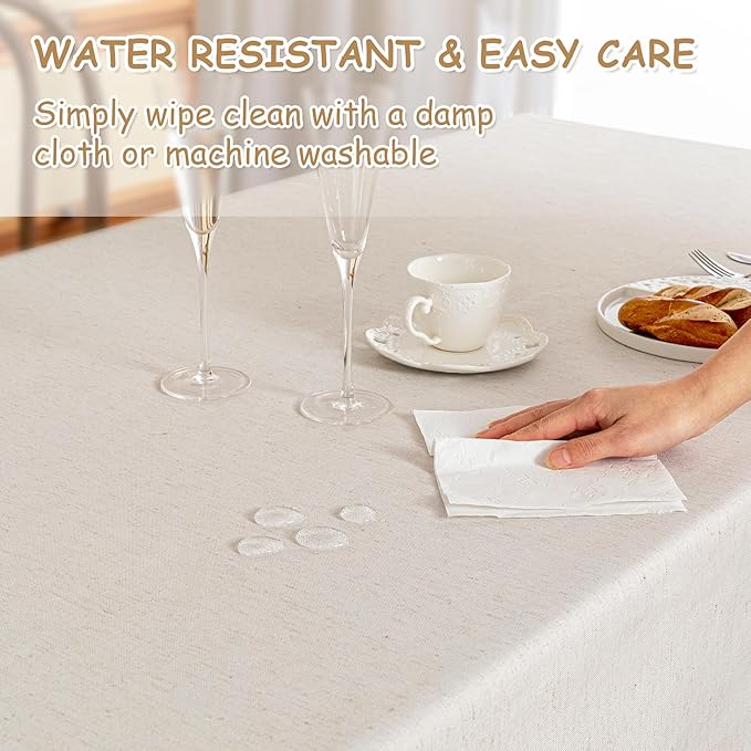 MYSKY HOME 60 Inch Round Cotton Tablecloth, Heavy Duty, Waterproof, Wrinkle Resistant, Black Tassels, Modern Elegant Design, Kitchen, Dining, Parties, Events