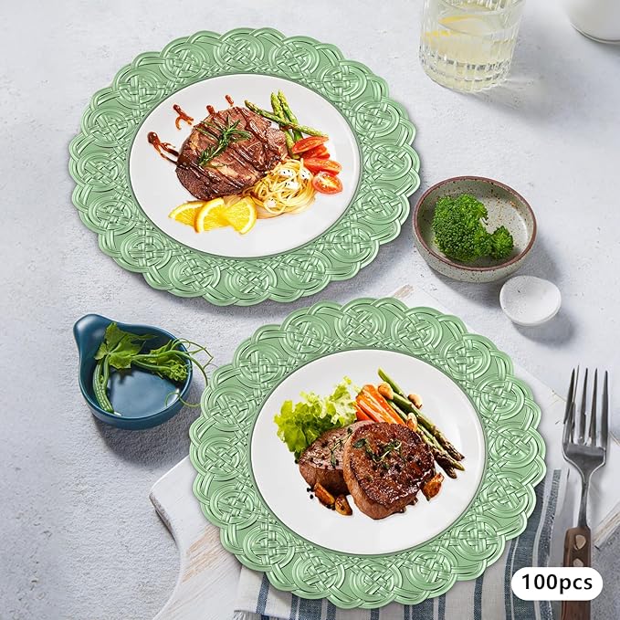 100 Pcs Antique Charger Plates Bulk, 13in Reusable Serving Plates Embossed Rim Plastic Party Dinner Plate Chargers Round Decorative Server Plate for Wedding Party Event Tableware