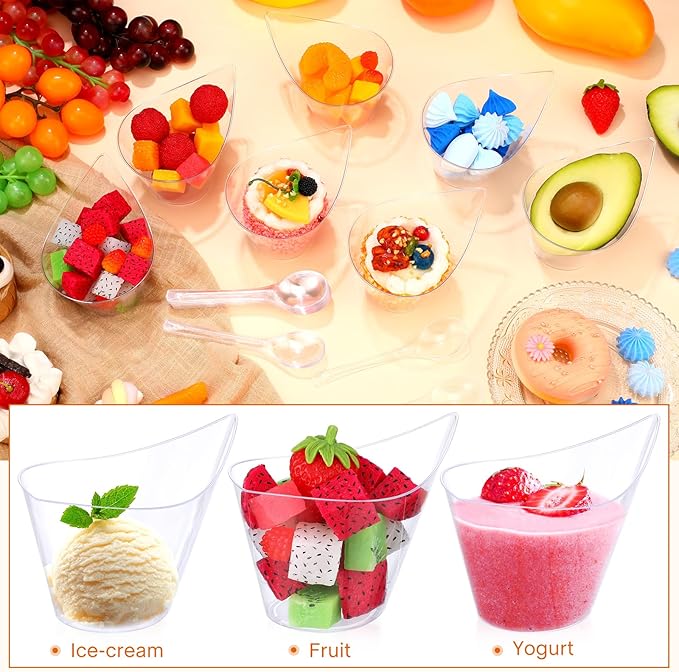 300 Pack Clear Plastic Dessert Cups with Tasting Spoons, Appetizer Cups Yogurt Parfait Bowls with Spoons for Party Supplies Catering Chocolate Desserts Buffet Food Display (7 oz)