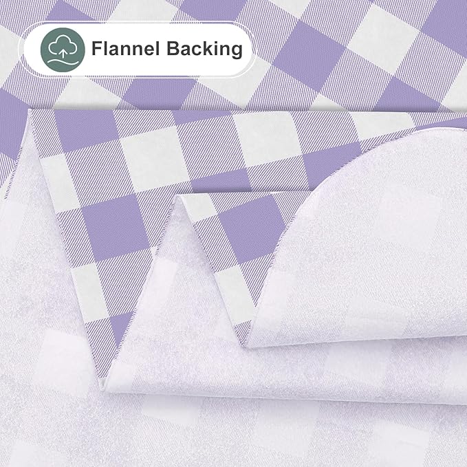 misaya Square Waterproof Vinyl Table Cloth, Buffalo Flannel Backed Tablecloth, Wipeable Plastic Table Cover for Christmas (60" x 60", Lavender and White)