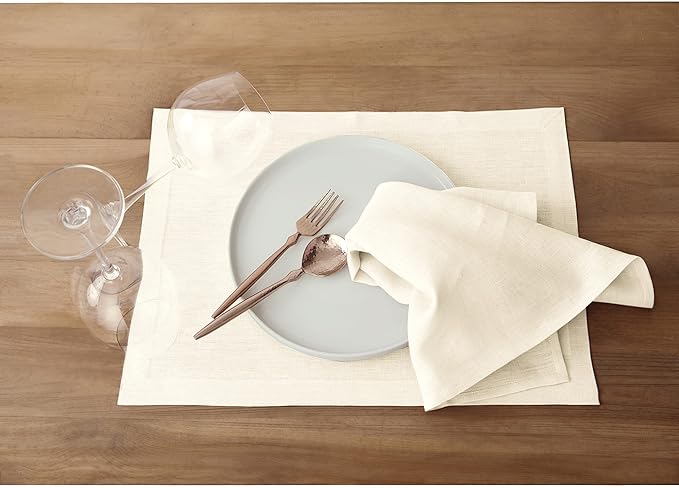 Solino Home Linen Ivory Placemats Set of 4-100% Pure Linen Placemats 14 x 19 Inch for Spring, Easter - Fete