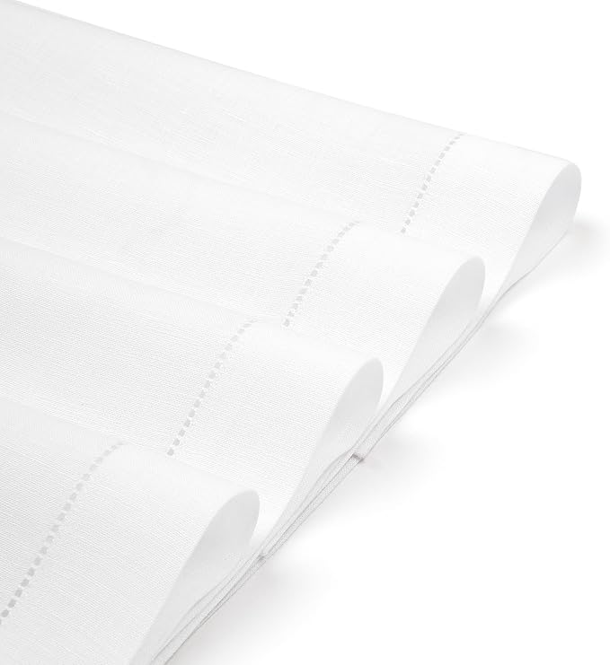 D'Moksha Homes White Linen Placemats Set of 4 - Classic Hemstitch Placemats 14 x 19 Inch - 100% Pure Linen Table Mats for Valentines, Spring, Easter - Handcrafted and Machine Washable