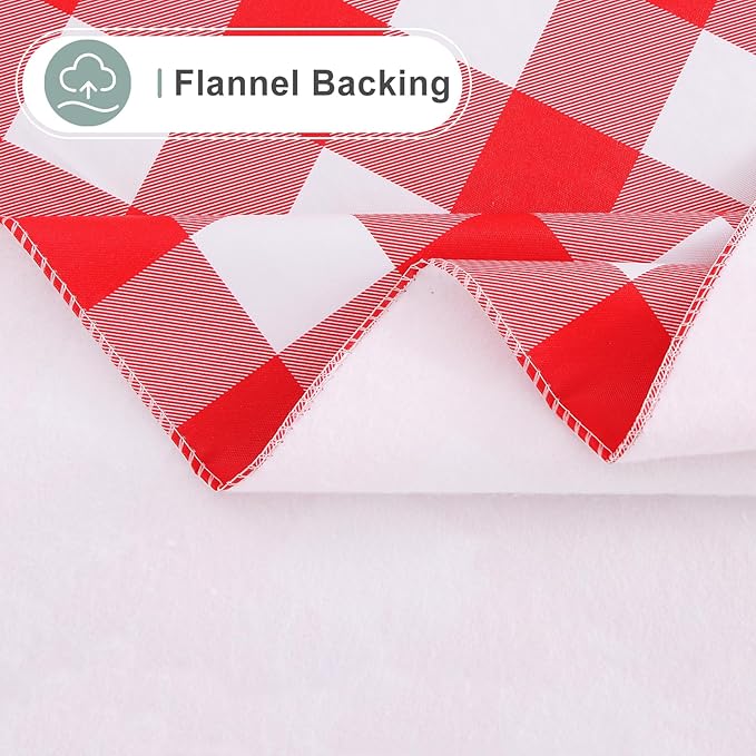 misaya Rectangle Waterproof Vinyl Table Cloth, Buffalo Flannel Backed Tablecloth, Wipeable Plastic Table Cover for Valentine's Day, Dinner, Kitchen, Outdoor (60" x 120", Red and White)