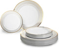 OCCASIONS 120 Plates Pack,(60 Guests) Heavyweight Premium Wedding Party Disposable Plastic Plates Set -60 x 10.5'' Dinner + 60 x 7.5'' Salad/Dessert (Sundance White & Gold Rim)